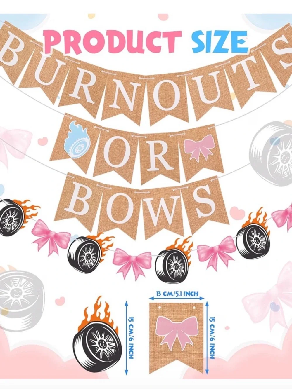 Burnouts or Bows Burlap Banner - Pink and Brown Party Garland